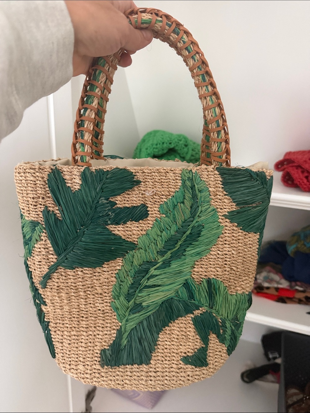 Aranaz Nana Embroidered Palm Bucket Bag